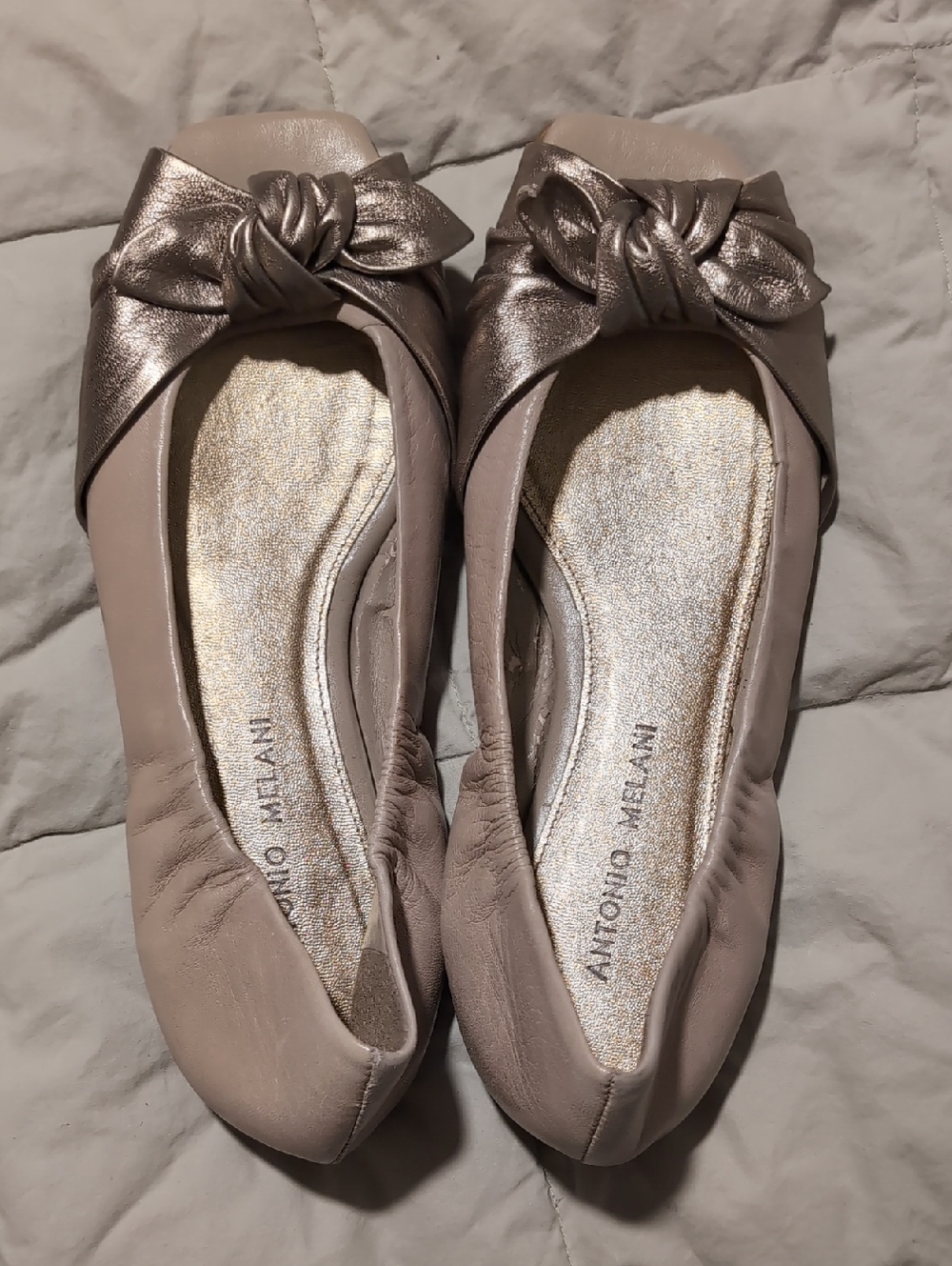 ANTONIO MELANI Metallic Taupe Knot Slip-On Ballet Flats